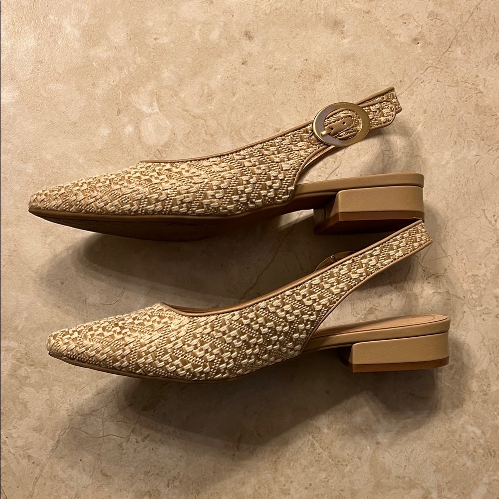 Adrienne Vittadini Woven Pointed-Toe Slingback Flats in Beige - Picture 3 of 7